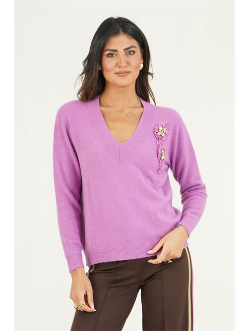 Maglia scollo a V con ricamo GM by Gai Mattiolo | GM4331ACCMAUEVE